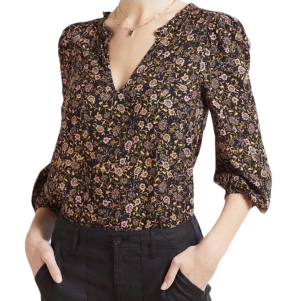 Evereve Roan + Ryan Rosie Ruffle Split Neck Blouse